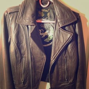 Buffalo David Bitton brown leather moto jacket